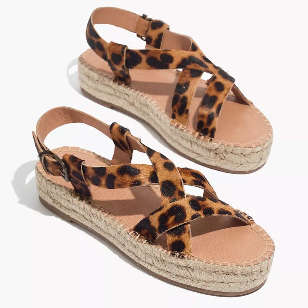 NEW MADEWELL The Malia Espadrille Sandal in Leopard Calf Hair